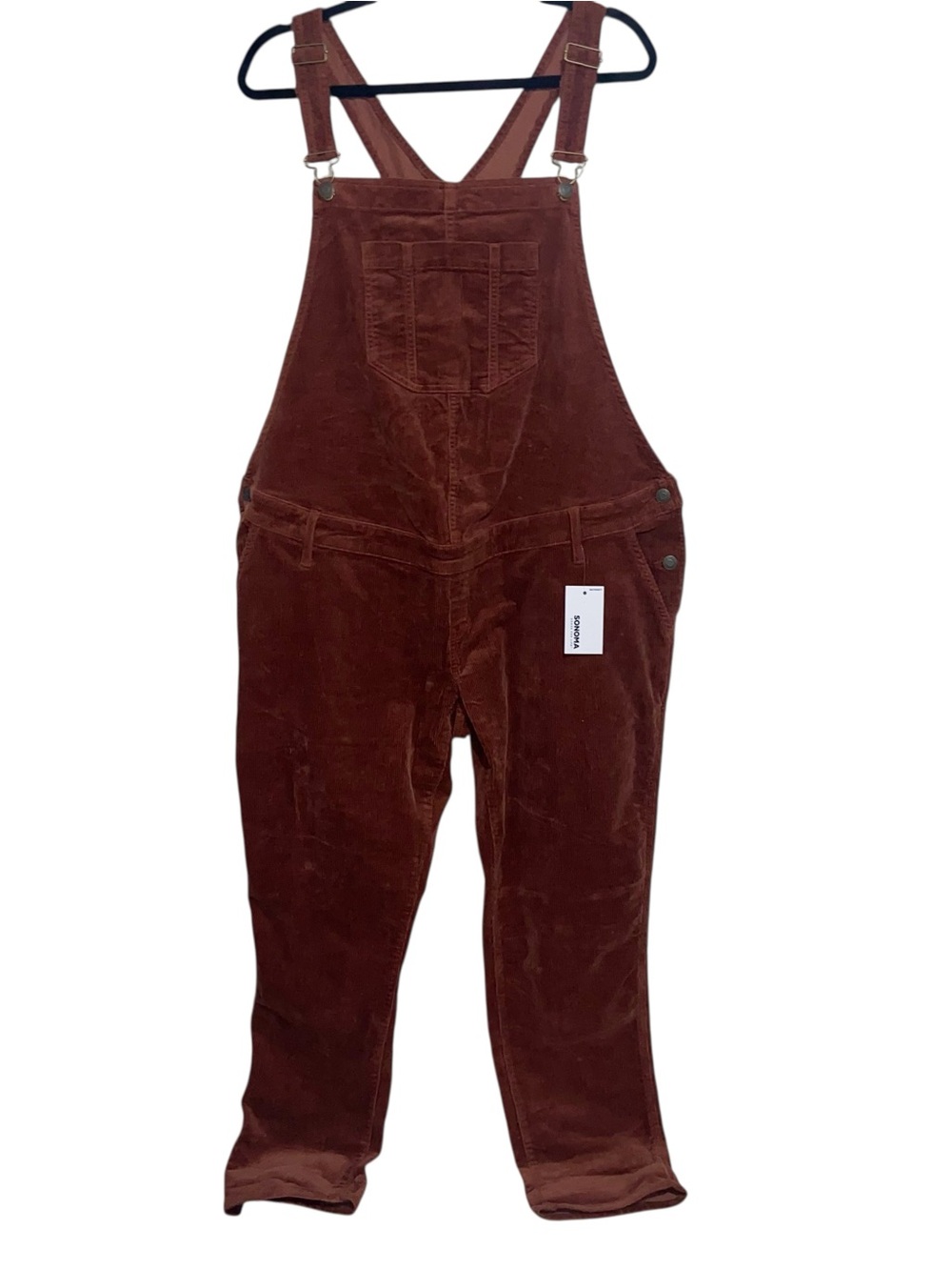 Sonoma Overalls Womens Large Maternity Rustic Brown Corduroy Pockets Stretch NWT